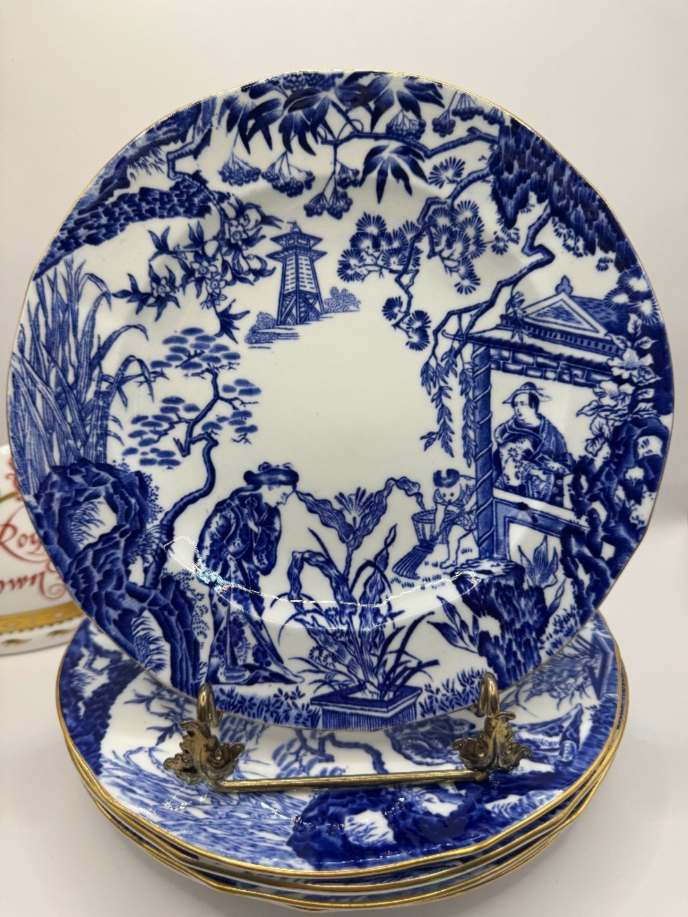 Royal Crown Derby Blue Mikado 8.25" salad plates. Set of 5.